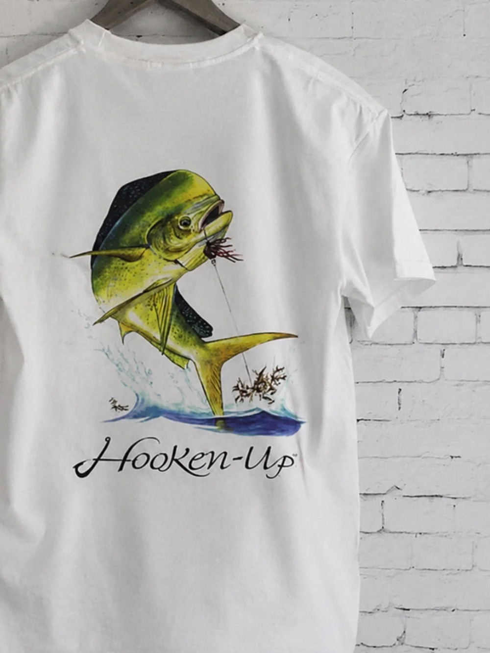 White T-Shirt with Green Fish Graphic Vintage Unisex Size L